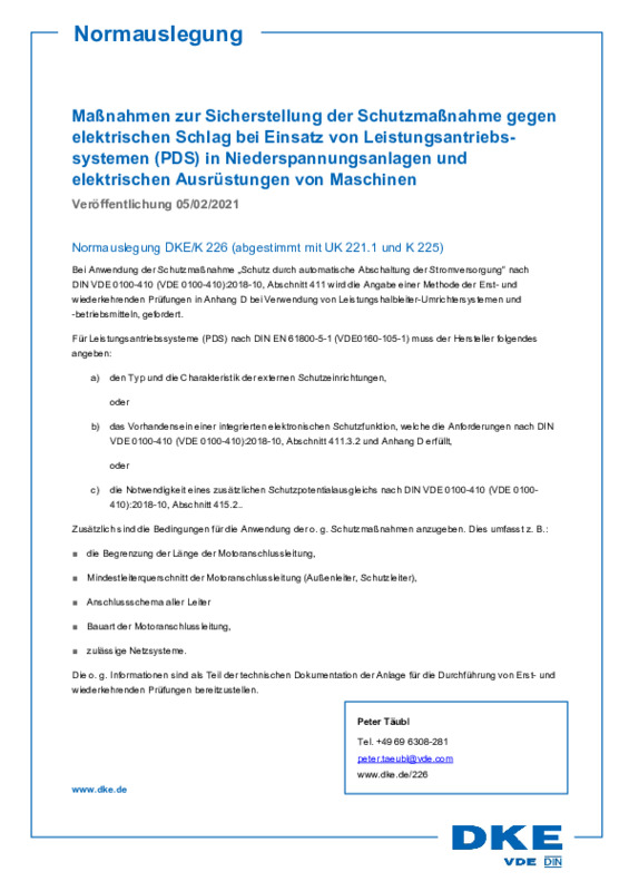 Normauslegung - Schutzmaßnahme bei Einsatz von Leistungsantriebssystemen - PDF